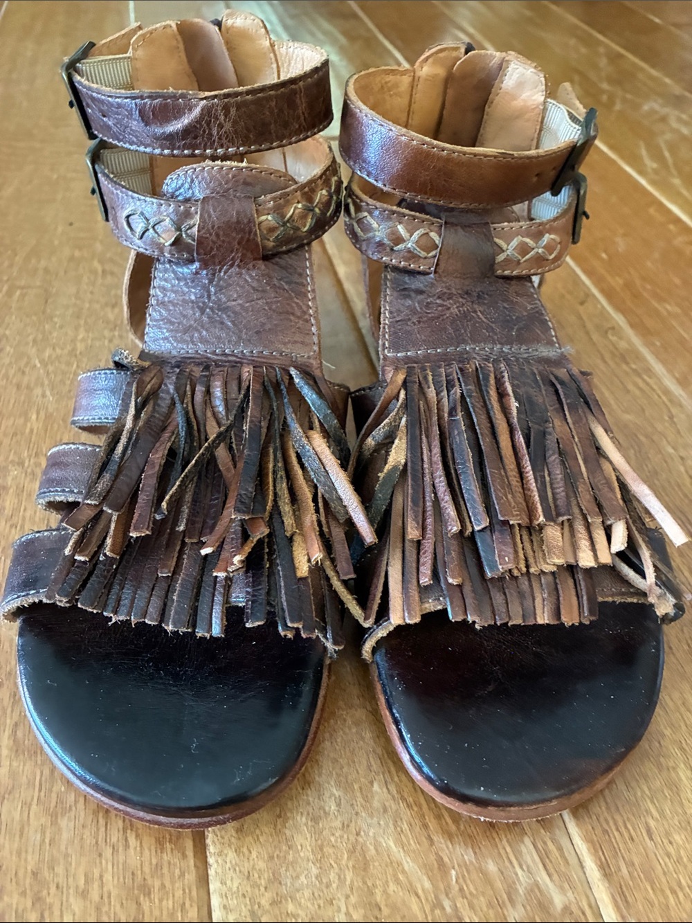Bed Stu Brown Leather Fringe Sandals